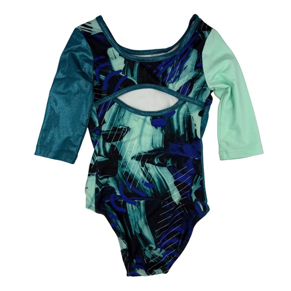 Capezio Gymnastics Leotard | Girls’ Size XXS | Teal & Blue Metallic Long Sleeve - Picture 2 of 3
